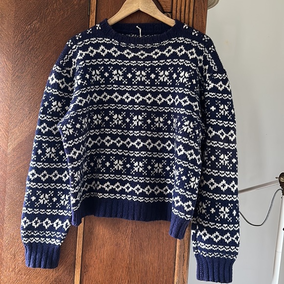 Vintage Fisherman Sweater Blue White Argyle Print Handmade Small Medium - Picture 1 of 3